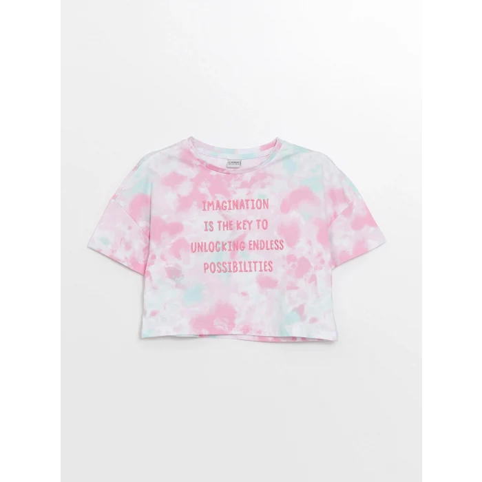 LCW Kids Karışık Bisiklet Yaka Nakışlı Kısa Kollu Kız Çocuk Tişört