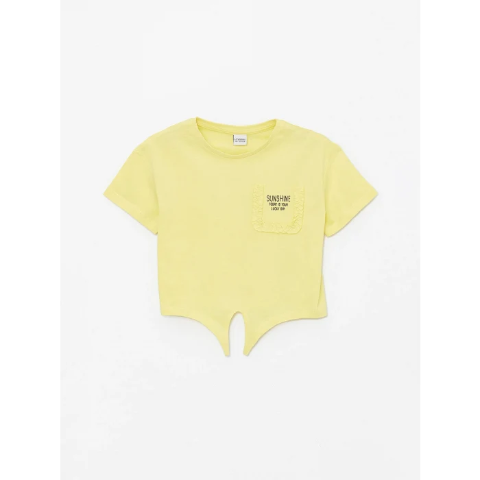 LCW Kids Sarı Bisiklet Yaka Baskılı Kısa Kollu Kız Çocuk Tişört