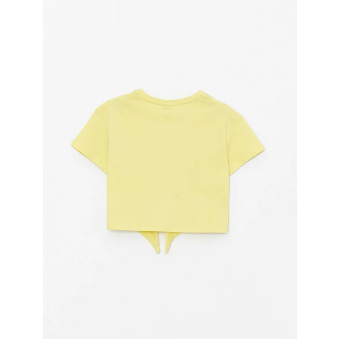LCW Kids Sarı Bisiklet Yaka Baskılı Kısa Kollu Kız Çocuk Tişört