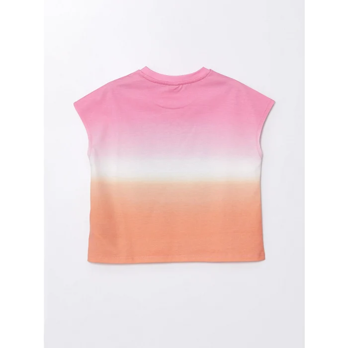 LCW Kids Karışık Bisiklet Yaka Baskılı Kısa Kollu Kız Çocuk Crop Tişört