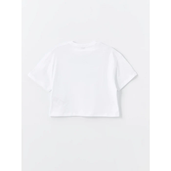 LCW Kids Beyaz Bisiklet Yaka Baskılı Kısa Kollu Kız Çocuk Tişört