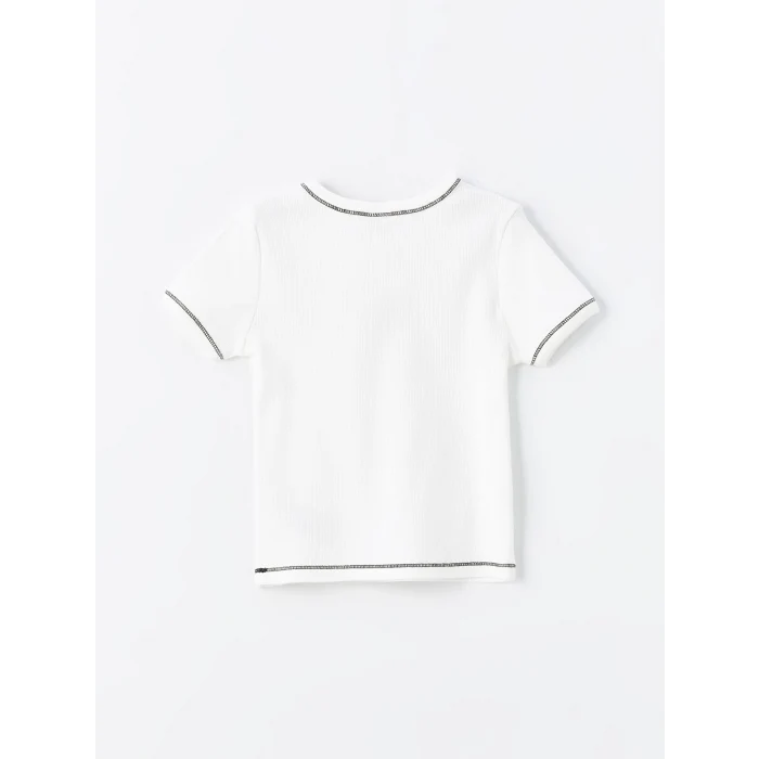 LCW Kids Beyaz Bisiklet Yaka Baskılı Kısa Kollu Kız Çocuk Tişört