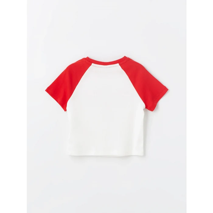 LCW Kids Ekru Bisiklet Yaka Baskılı Kısa Kollu Kız Çocuk Tişört