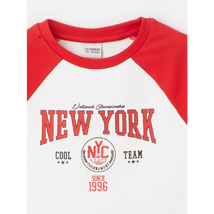 LCW Kids Ekru Bisiklet Yaka Baskılı Kısa Kollu Kız Çocuk Tişört