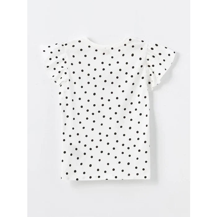 LCW Kids Ekru Bisiklet Yaka Baskılı Kısa Kollu Kız Çocuk Tişört