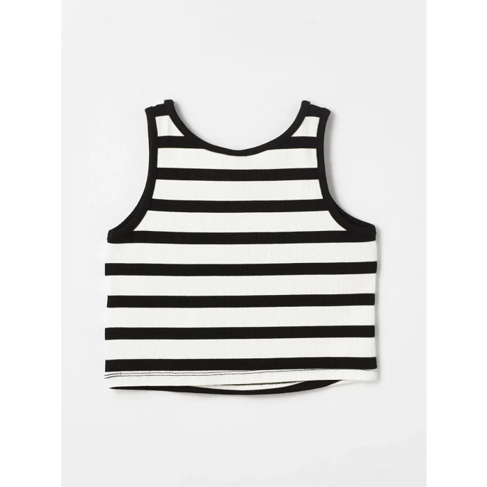 LCW Kids Siyah Bisiklet Yaka Çizgili Kız Çocuk Crop Atlet