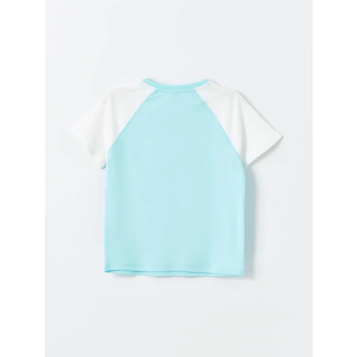 LCW Kids Turkuaz Bisiklet Yaka Baskılı Kısa Kollu Kız Çocuk Tişört