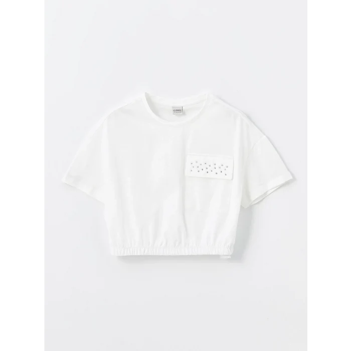 LCW Kids Beyaz Bisiklet Yaka Kısa Kollu Kız Çocuk Tişört