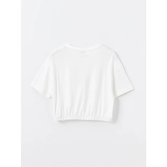 LCW Kids Beyaz Bisiklet Yaka Kısa Kollu Kız Çocuk Tişört