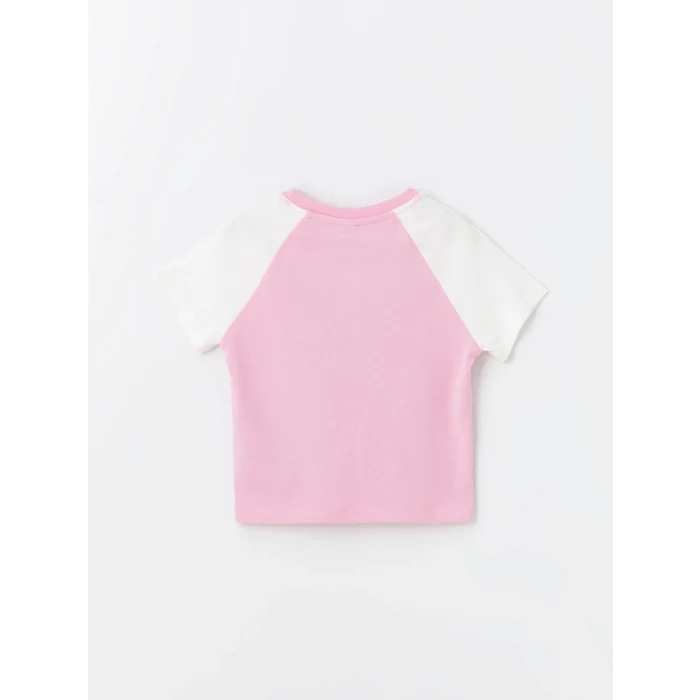 LCW Kids Pembe Bisiklet Yaka Baskılı Kısa Kollu Kız Çocuk Tişört