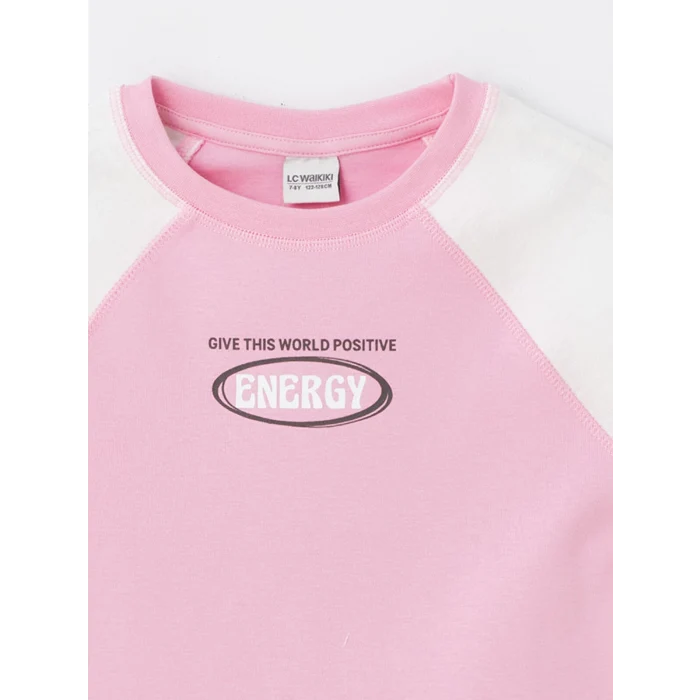 LCW Kids Pembe Bisiklet Yaka Baskılı Kısa Kollu Kız Çocuk Tişört