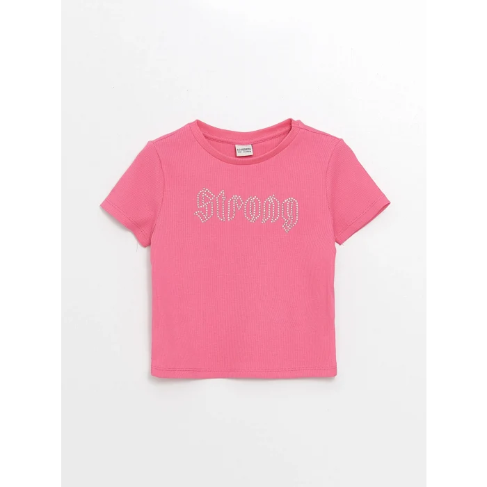 LCW Kids Pembe Bisiklet Yaka Kısa Kollu Kız Çocuk Tişört