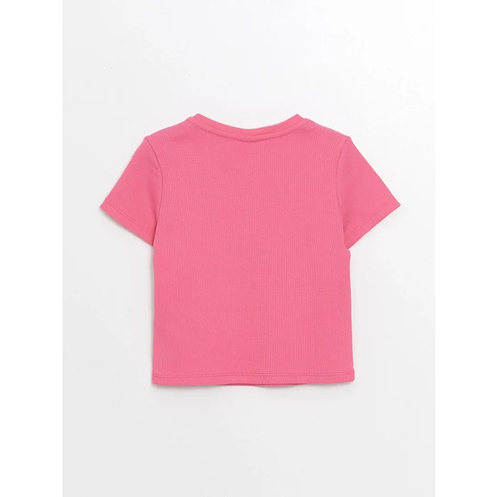 LCW Kids Pembe Bisiklet Yaka Kısa Kollu Kız Çocuk Tişört