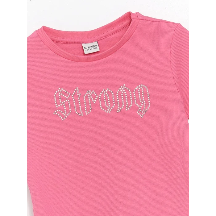 LCW Kids Pembe Bisiklet Yaka Kısa Kollu Kız Çocuk Tişört