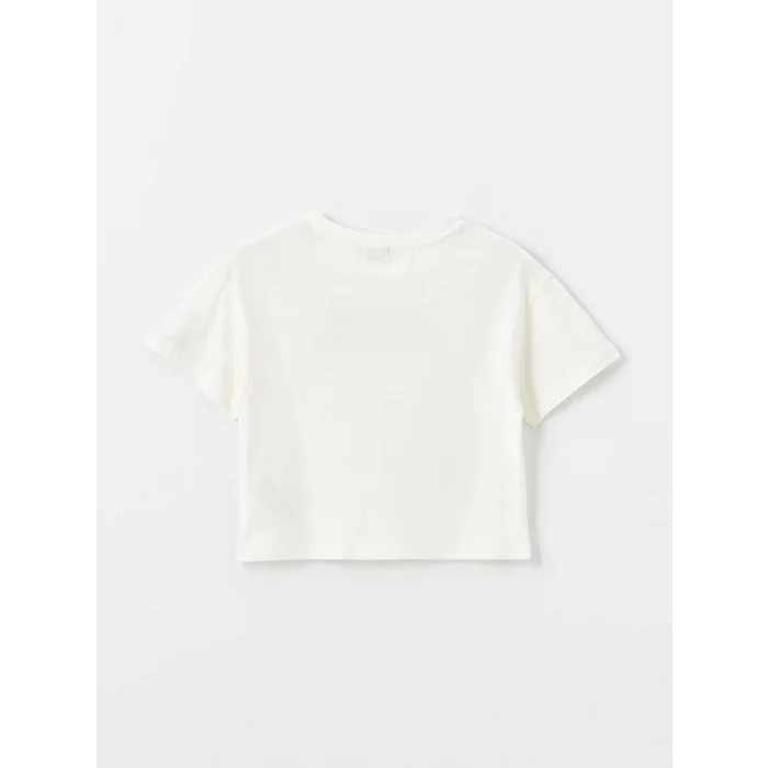LCW Kids Ekru Bisiklet Yaka Kısa Kollu Kız Çocuk Tişört