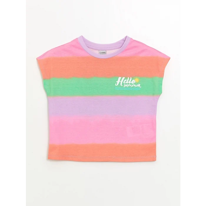 LCW Kids Karışık Bisiklet Yaka Renk Bloklu Kısa Kollu Kız Çocuk Tişört