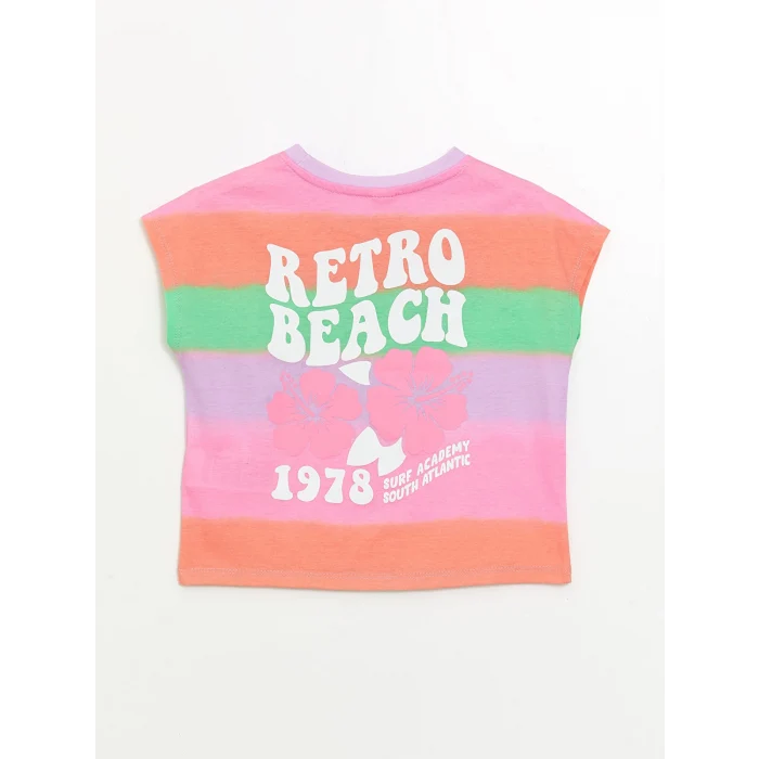 LCW Kids Karışık Bisiklet Yaka Renk Bloklu Kısa Kollu Kız Çocuk Tişört