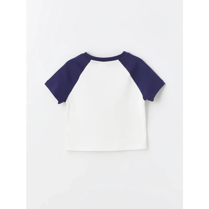 LCW Kids Ekru Bisiklet Yaka Baskılı Kısa Kollu Kız Çocuk Tişört