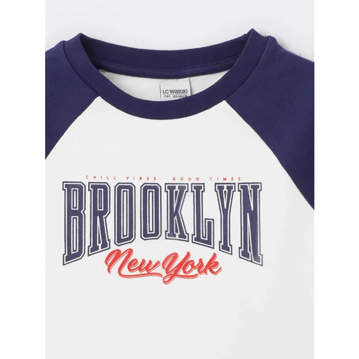 LCW Kids Ekru Bisiklet Yaka Baskılı Kısa Kollu Kız Çocuk Tişört