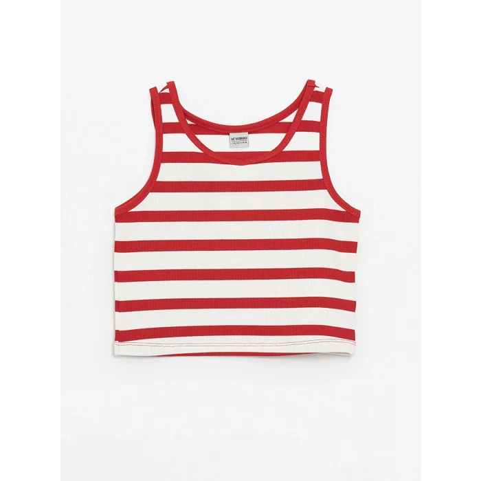 LCW Kids Kırmızı Bisiklet Yaka Çizgili Kız Çocuk Crop Atlet