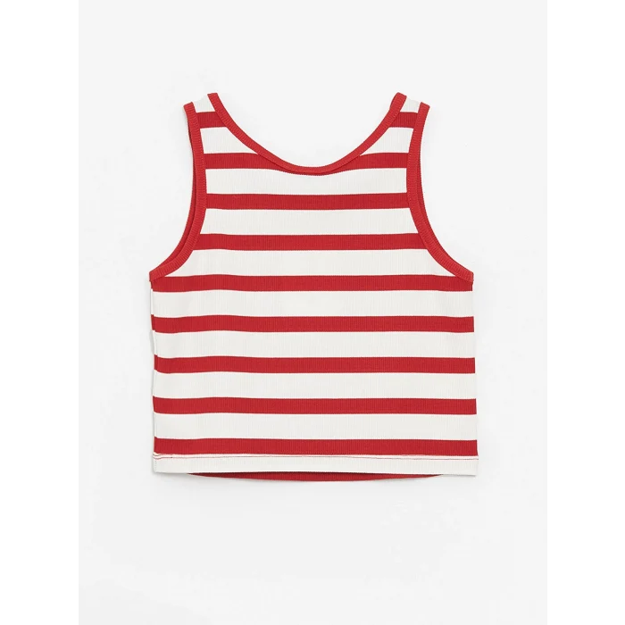 LCW Kids Kırmızı Bisiklet Yaka Çizgili Kız Çocuk Crop Atlet