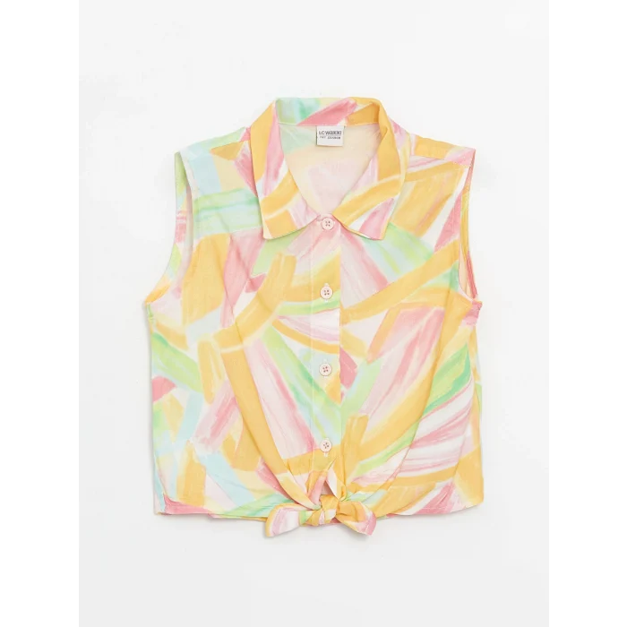 LCW Kids Beyaz Desenli Kız Çocuk Crop Gömlek