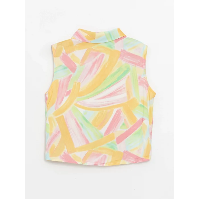 LCW Kids Beyaz Desenli Kız Çocuk Crop Gömlek