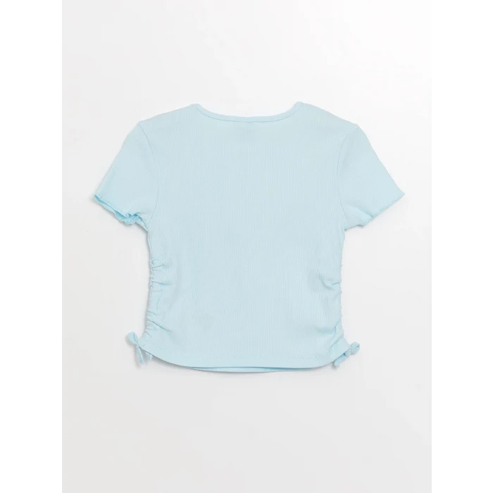 LCW Kids Mavi Bisiklet Yaka Baskılı Kısa Kollu Kız Çocuk Tişört