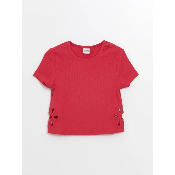 LCW Kids Fuşya Bisiklet Yaka Kısa Kollu Kız Çocuk Tişört