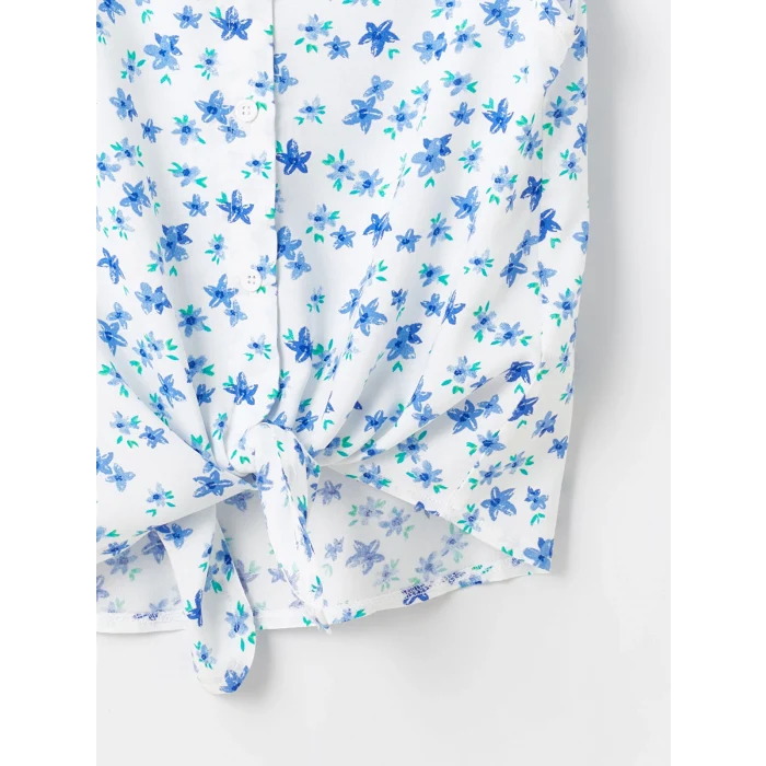 LCW Kids Beyaz Desenli Kız Çocuk Crop Gömlek