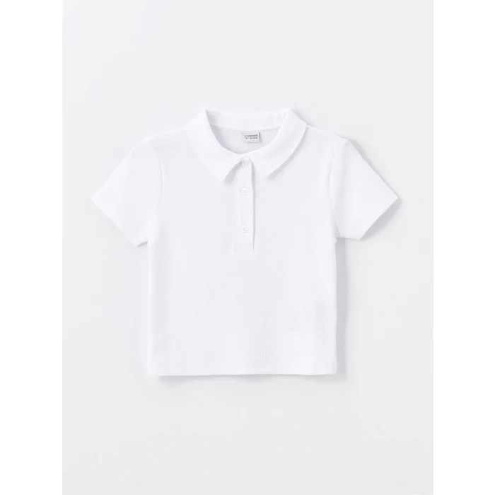 LCW Kids Beyaz Polo Yaka Kısa Kollu Kız Çocuk Tişört