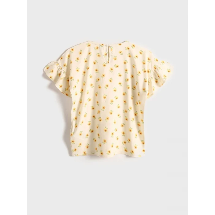 LCW Kids Ekru Bisiklet Yaka Çiçekli Kız Çocuk Bluz