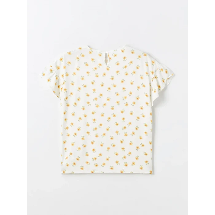 LCW Kids Ekru Bisiklet Yaka Çiçekli Kız Çocuk Bluz