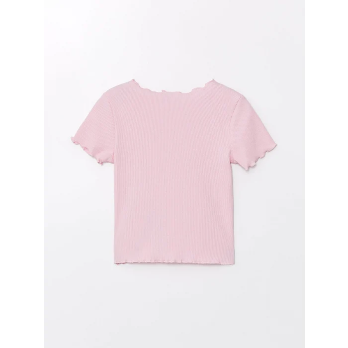 LCW Kids Pembe Bisiklet Yaka Kısa Kollu Kız Çocuk Tişört