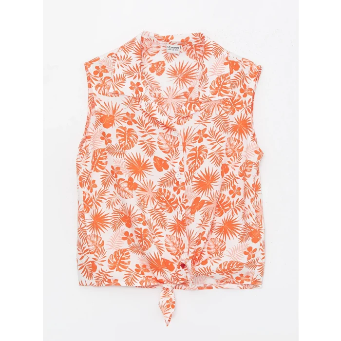 LCW Kids Turuncu Desenli Kız Çocuk Crop Gömlek