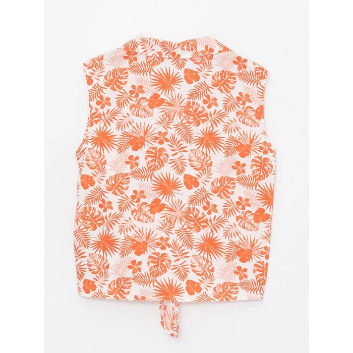 LCW Kids Turuncu Desenli Kız Çocuk Crop Gömlek
