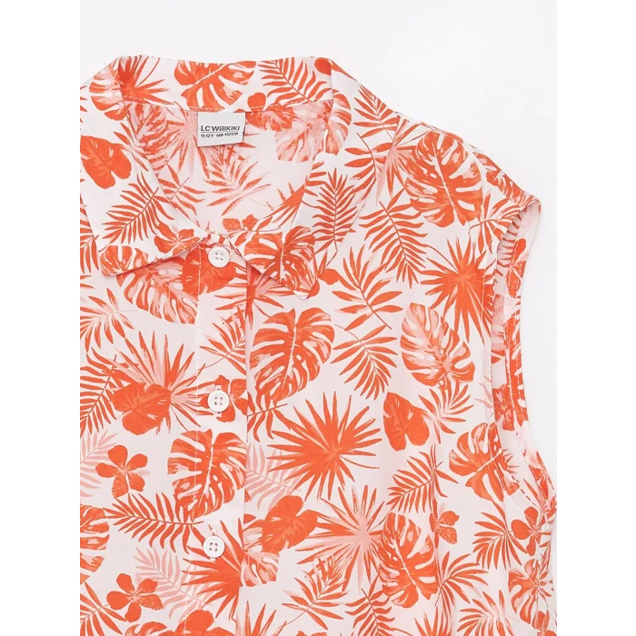 LCW Kids Turuncu Desenli Kız Çocuk Crop Gömlek