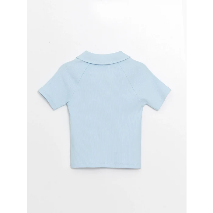LCW Kids Mavi Polo Yaka Baskılı Kısa Kollu Kız Çocuk Tişört