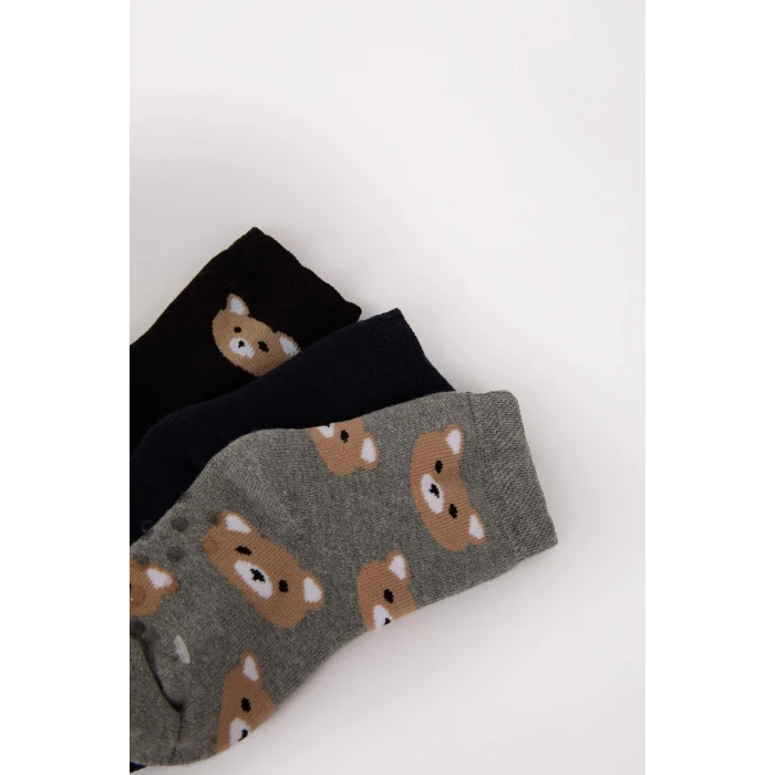 Defacto D2461A5KR1 Çok Renkli Kaydırmaz Taban 3lü Pamuklu Havlu Çorap Erkek Bebek