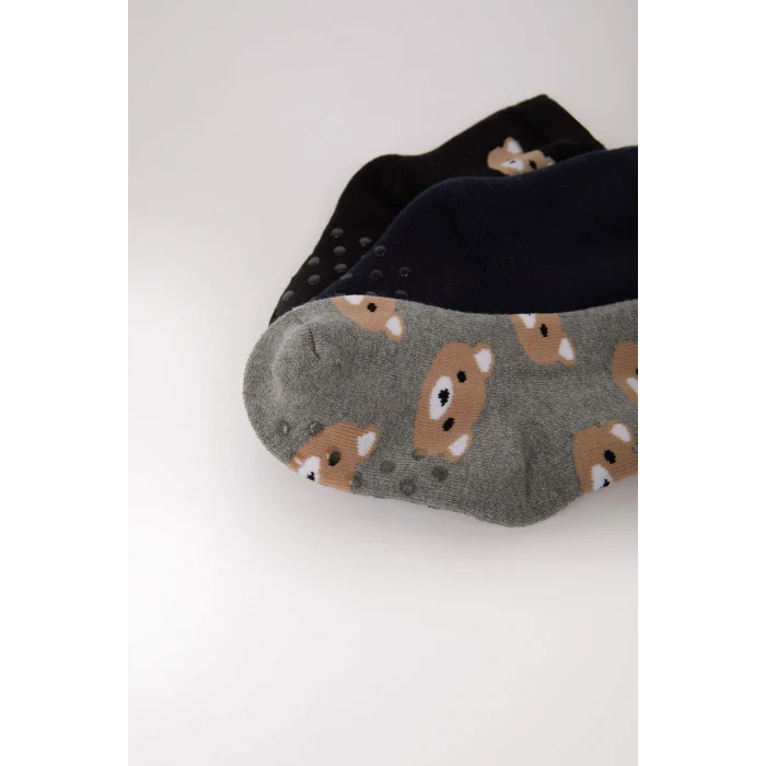 Defacto D2461A5KR1 Çok Renkli Kaydırmaz Taban 3lü Pamuklu Havlu Çorap Erkek Bebek