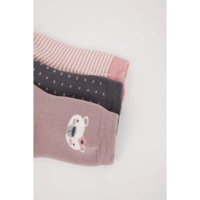 Defacto D2481A5KR1 Çok Renkli Kaydırmaz Taban 3lü Pamuklu Uzun Çorap Kız Bebek