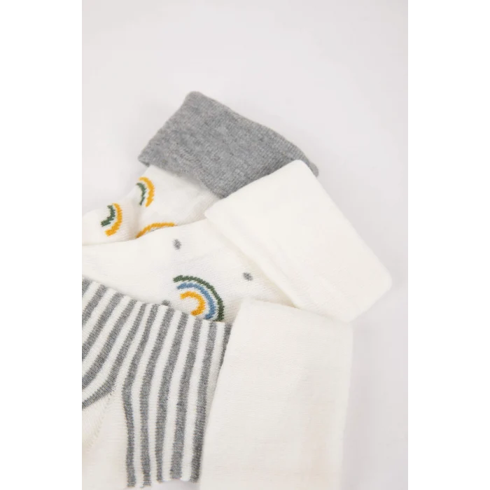 Defacto C9111A5WT1 Beyaz Erkek Bebek Dikişsiz 3lü Pamuklu Uzun Çorap