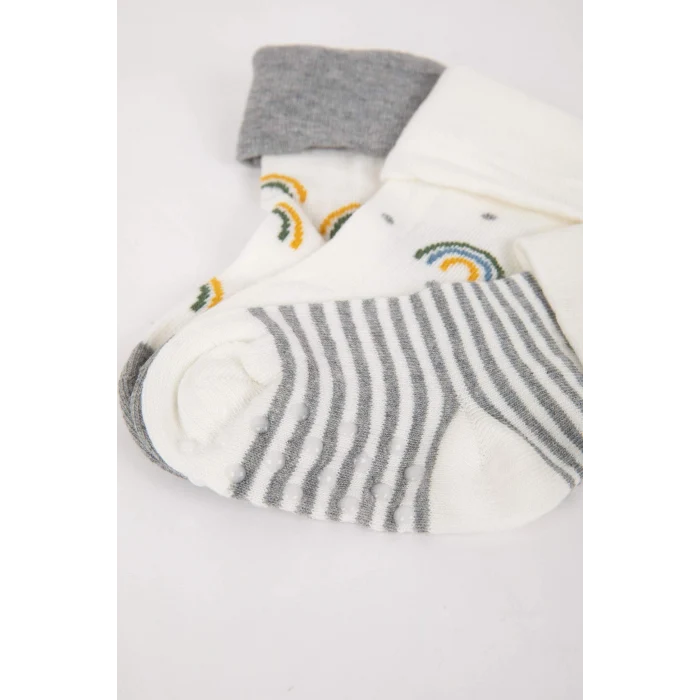 Defacto C9111A5WT1 Beyaz Erkek Bebek Dikişsiz 3lü Pamuklu Uzun Çorap