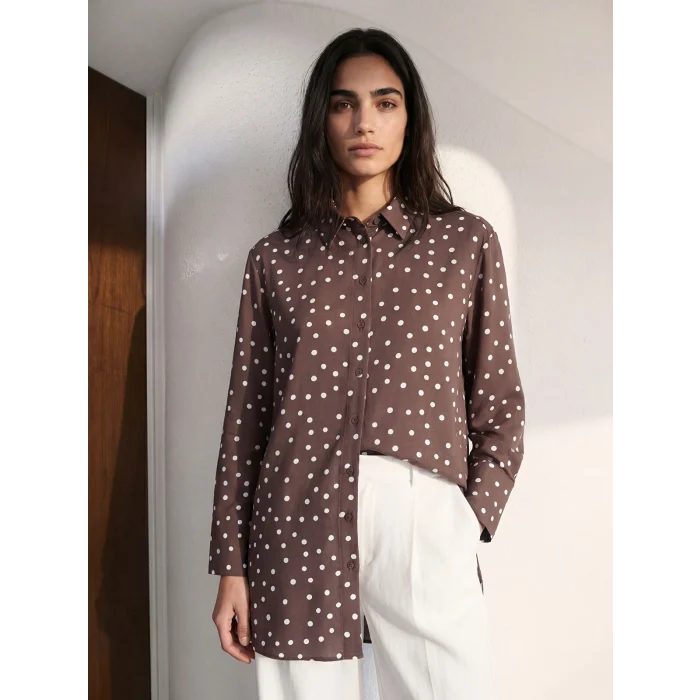 LCW Modest Kahverengi Puantiyeli Kadın Gömlek Tunik