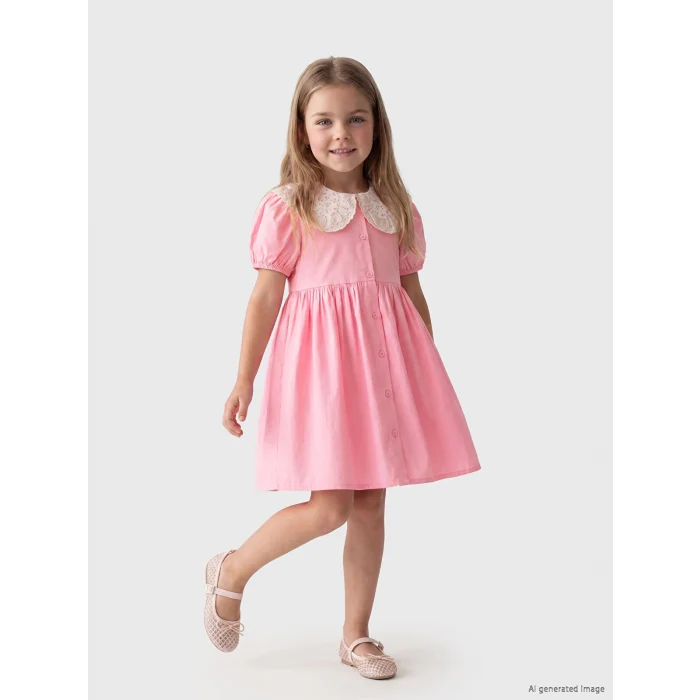 LCW Kids Pembe Bebe Yaka Kız Çocuk Elbise