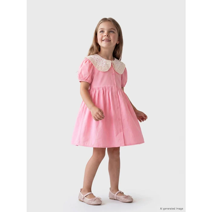 LCW Kids Pembe Bebe Yaka Kız Çocuk Elbise