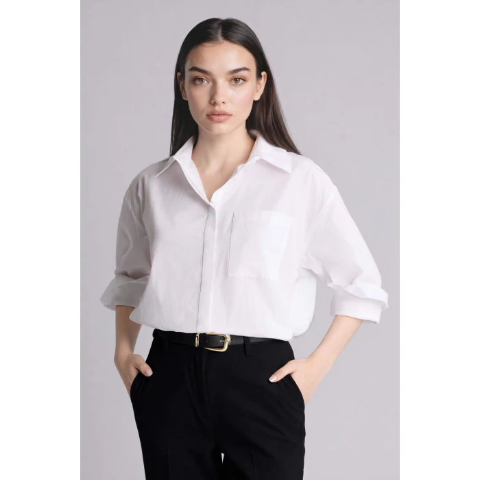 Defacto G9803AXWT34 Beyaz Oversıze Poplin Uzun Kollu Gömlek