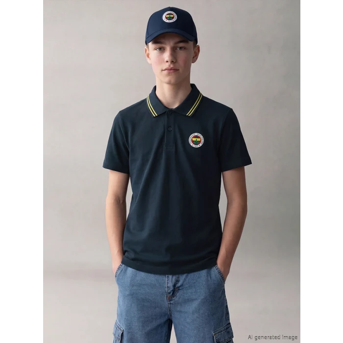 LCW Kids Lacivert Polo Yaka Fenerbahçe Baskılı Erkek Çocuk Tişört