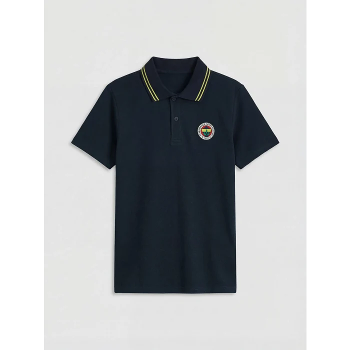 LCW Kids Lacivert Polo Yaka Fenerbahçe Baskılı Erkek Çocuk Tişört