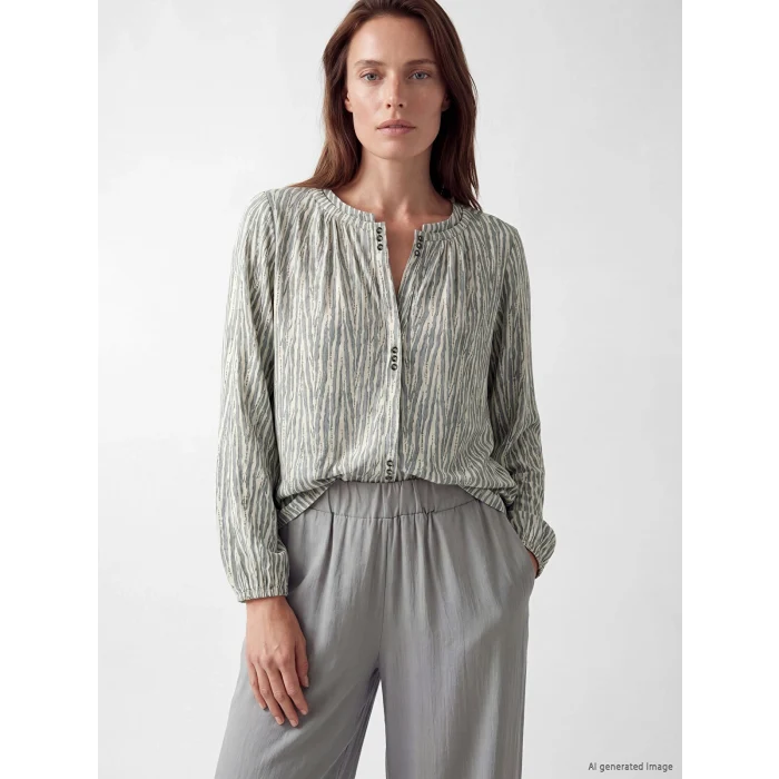 LCW Grace Gri Bisiklet Yaka Desenli Bluz